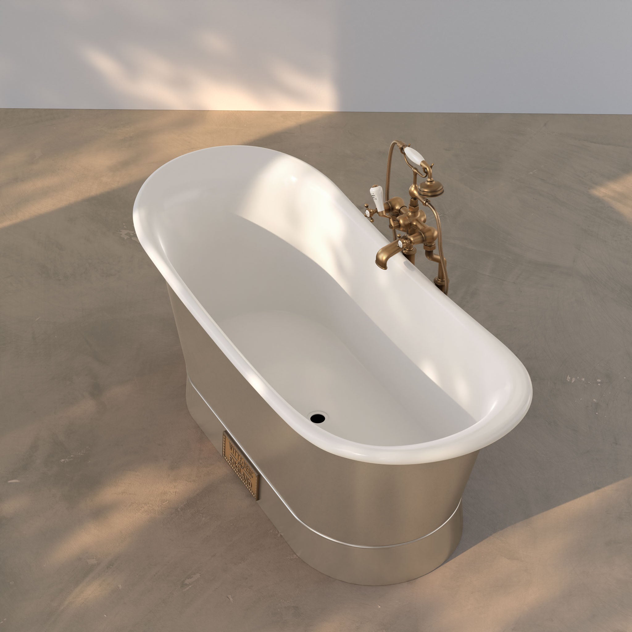 Babington Brushed Nickel & White Enamel Freestanding Bath